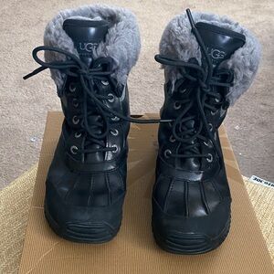UGG Black Boots with Gray Fur Lining